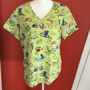 Dr. Seuss ladies "One Fish, Two Fish" scrubs top
